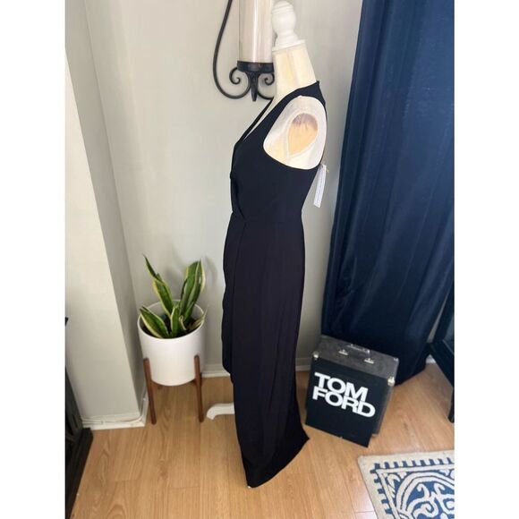 DRESS THE POPULATION Ariel Racerback Faux Wrap Crepe Dress Gown, Black Small NWT - Picture 9 of 16